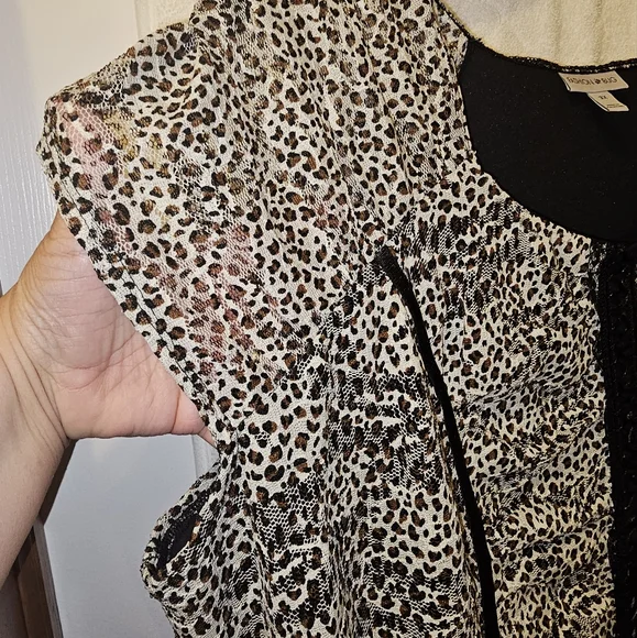 3x Vintage Fashion Bug Brown and Black Ruffled Sleeveless Top Animal Print - Picture 4 of 8